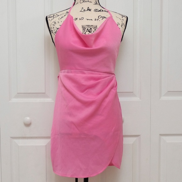 Ensley Mini Princess Polly Dress SIZE 4 Bubblegum Pink Sheer Wrap Asymmetrical - Picture 1 of 14